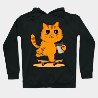 Cat on Wheels: Skating and Sipping Coffee - Energetic Tee for Cat Lovers Hoodie